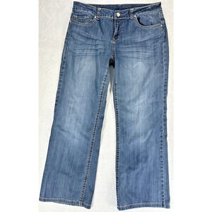 Classic Light Wash Boot Cut Jeans with Decorative Back Pockets Medium Fade Denim